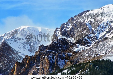Snow capped peaks of the Colorado Rocky Mountains as seen from Rocky Mountain National Park