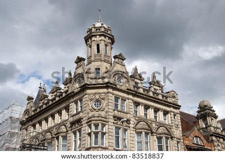 An ornately decorated nineteenth century bank building in an english city