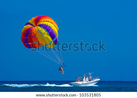 Para sailing off the coast in Kolymbia, Rhodes, Greece