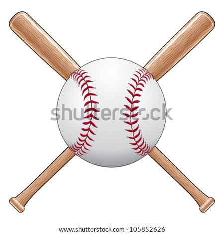 Baseball With Bats is an illustration of a baseball or softball with two crossed wooden bats. Great for t-shirt designs.
