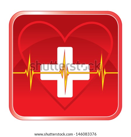 First Aid Medical Heart Health Symbol is an illustration of a first aid health icon or medical symbol with heart, cross and heartbeat line.