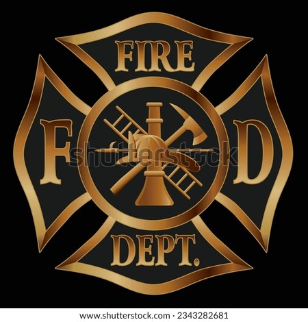 Fire Department Cross Gold is a vector design of a classic Maltese cross firefighter symbol used by fireman and fire stations. Includes the cross, firefighter inner logo and text in a beautiful gold.