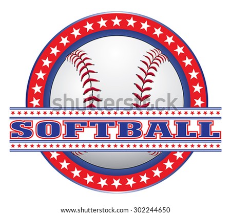 Softball Design - Red White and Blue is an illustration of a softball design done in red white and blue. Includes a baseball, circle of stars and softball.
