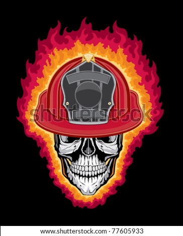 Flaming Firefighter Skull And Helmet Is An Illustration Of A Flaming ...