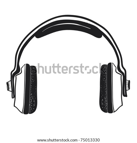 Musical ear-phones. A children's sketch.Headphones isolated on a white background.