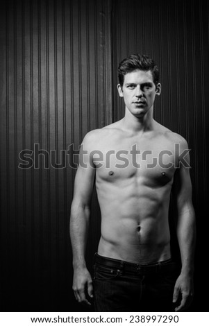 Slender Male With Shirt Open Exposing Washboard Abs