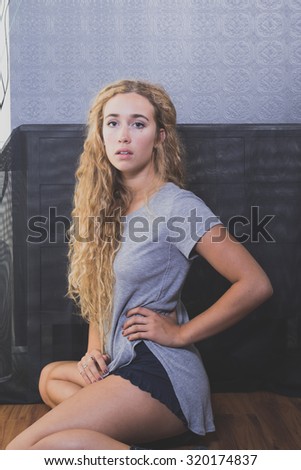 Blonde female wearing comfortable clothes