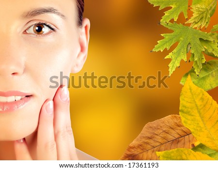 Close-up of a woman face in autumn frame
