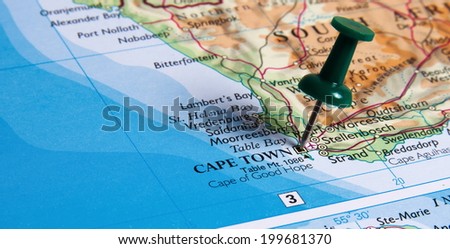 Cape Town in the map with pin