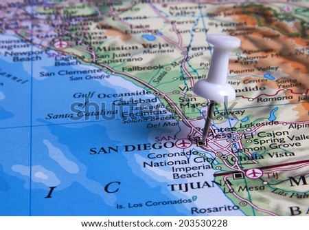 San Diego  in the map with pin