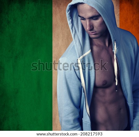 stylish sporty man with Ireland background