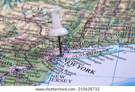 New York  in the map with pin