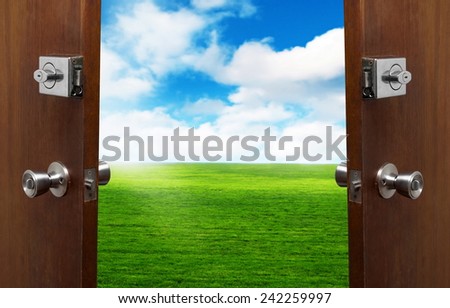 open doors and landscape view