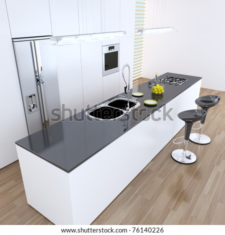 3d indoor kitchen rendering