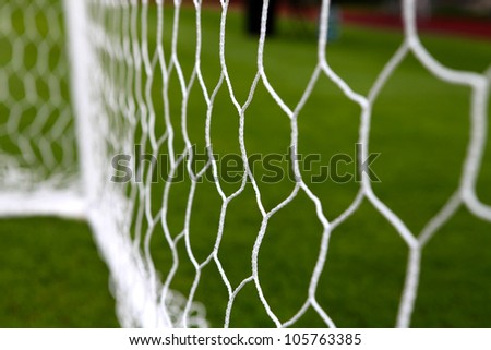 white football net, green grass