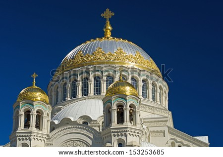 View of naval cathedral of Saint Nicholas in Kronstadt St.Petersburg, Russia\
Orthodox cathedral of St. Nicholas in town Kronshtadt, Russia. Second name of cathedral is \