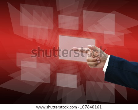 Business hand selecting business icon on modern red abstract background.