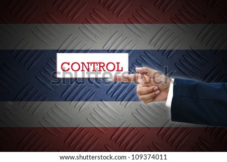 business hand selecting business icon on old Thailand  flag background.