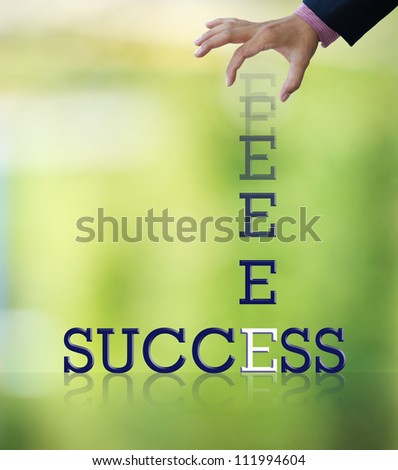 Artwork of business wording with dropping letter from business hand on  abstract colorful background.