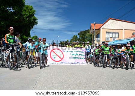 KO SAMUI, THAILAND - SEPTEMBER 22: Group of bikers take part during a car free day campaign on September 22, 2012 in Ko samui, Thailand.