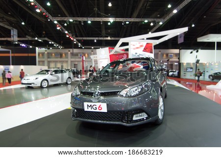 BANGKOK - MARCH 31 : MG6 motor sport car on display at Bangkok International Motor Show 2014 on March 31, 2014 in Bangkok, Thailand.