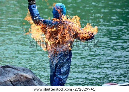 Stunt man engulfed in flames