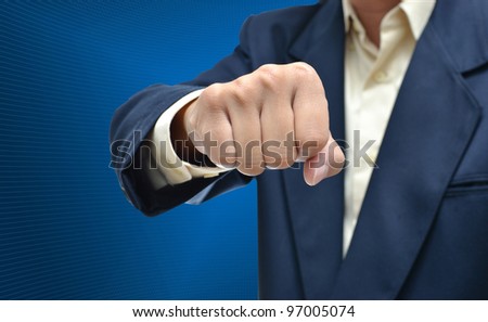 business selection concept by businessman fist picture on gradient blue background.