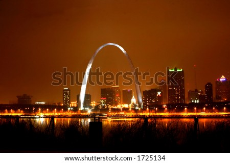 Foggy night view of St. Louis skyline