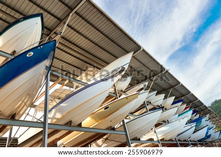 Power boats sheltered parking facility marina in Trinidad