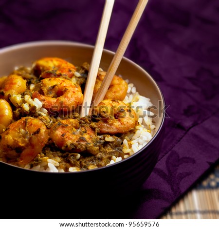 Curry Prawns with rice - Caribbean Tasy food 05