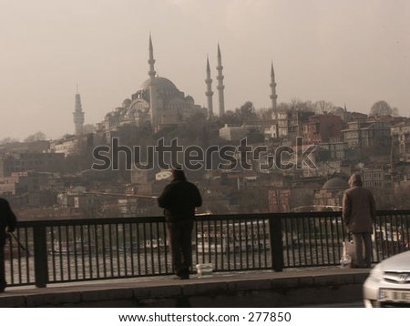 Istanbul center, fishing from the bridge in \