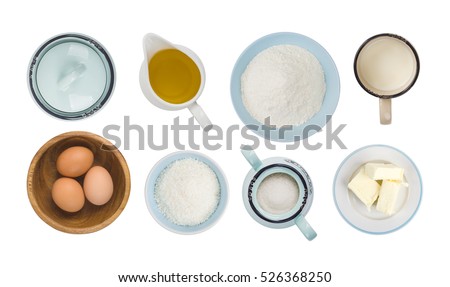 Similar – Image, Stock Photo Eggs in a bowl and baking ingredients on a kitchen table. Rustic.