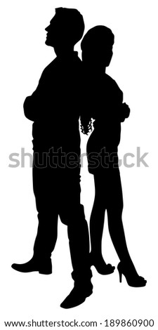 couple standing back to back, vector