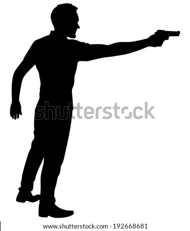 man shooting gun, vector - stock vector