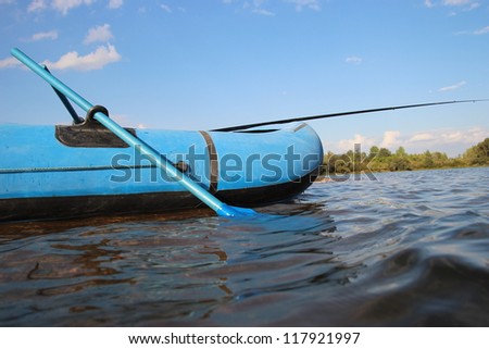 Fishing. Inflatable rubber boat on the lake