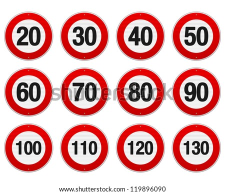 Speed Limit Sign Set - Isolated Illustration Of Circle Speed Limit ...