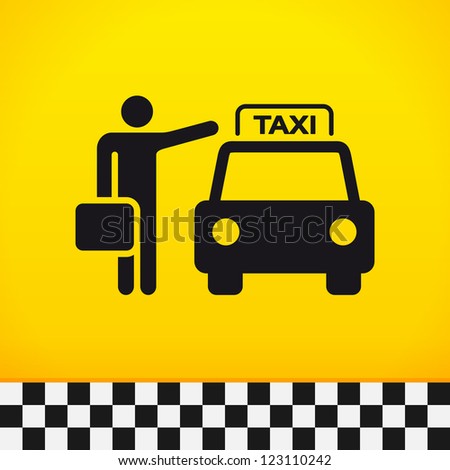 Taxi Theme with Passenger - Passenger waiting for taxi with suitcase in hand