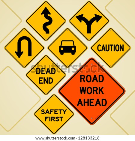 Road Sign Set - Textual yellow signs set as western roadsign symbols