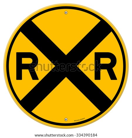 Yellow Rail Sign - Railroad warning symbol isolated on white background