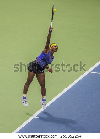 MONTREAL - AUGUST 8: Serena Williams of USA in her third round match win over Caroline Wozniacki of Denmark at the 2014 Rogers Cup on August 8, 2014 in Montreal, Canada