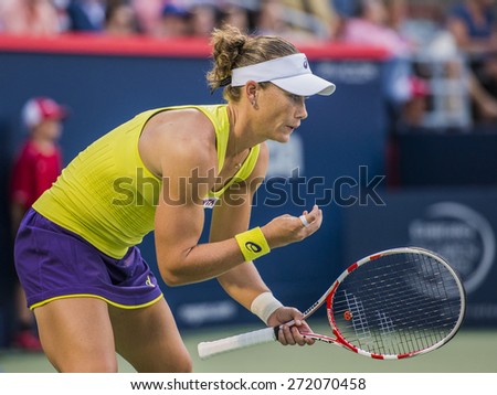 MONTREAL - AUGUST 6: Samantha Stosur of Australia in her Second round match loss to Serena Williams of USA at the 2014 Rogers Cup on August 6, 2014 in Montreal, Canada