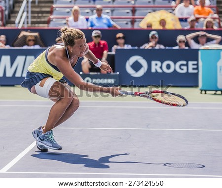 MONTREAL - AUGUST 5: Barbora Zahlavova Strycova of Czech Republic in her Second round match loss to Agnieszka Radwanska of Poland at the 2014 Rogers Cup on August 5, 2014 in Montreal, Canada
