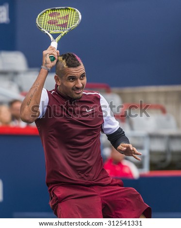 MONTREAL - AUGUST 11: Nick Kyrgios of Australia during his second round match win over Fernando Verdasco of Spain at the 2015 Rogers Cup on August 11, 2015 in Montreal, Canada
