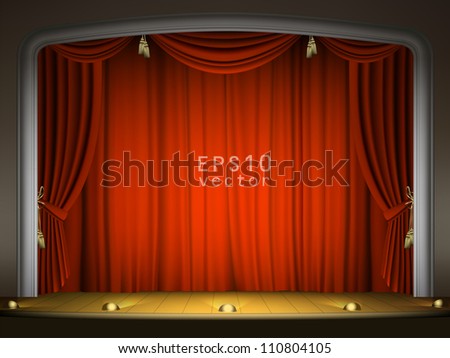Empty stage with red curtain in expectation of performance EPS 10