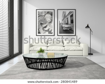 Part of Interior modern design room with white sofa 3D rendering