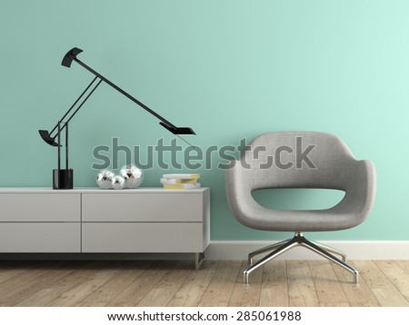 Part of interior with  modern grey armchair 3d rendering