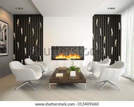 Interior of modern room with white armchairs 3D rendering