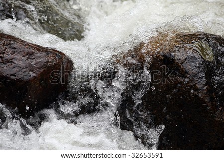 fast moving water in a stream frozen with a fast shutter speed