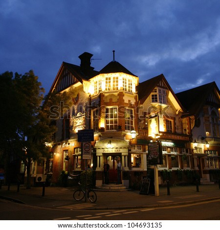 LONDON - MAY 16: Exterior of pub, for drinking and socializing, focal point of community, on May 16, 2012, London, UK. Pub business, now about 53,500 pubs in the UK, has been declining every year