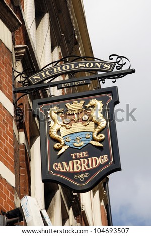 LONDON - APRIL 15: English pub sign, Public house, known as pub, is focal point of community, on April 15, 2012, London, UK. Pub business, now about 53,500 pubs in UK, has been declining every year